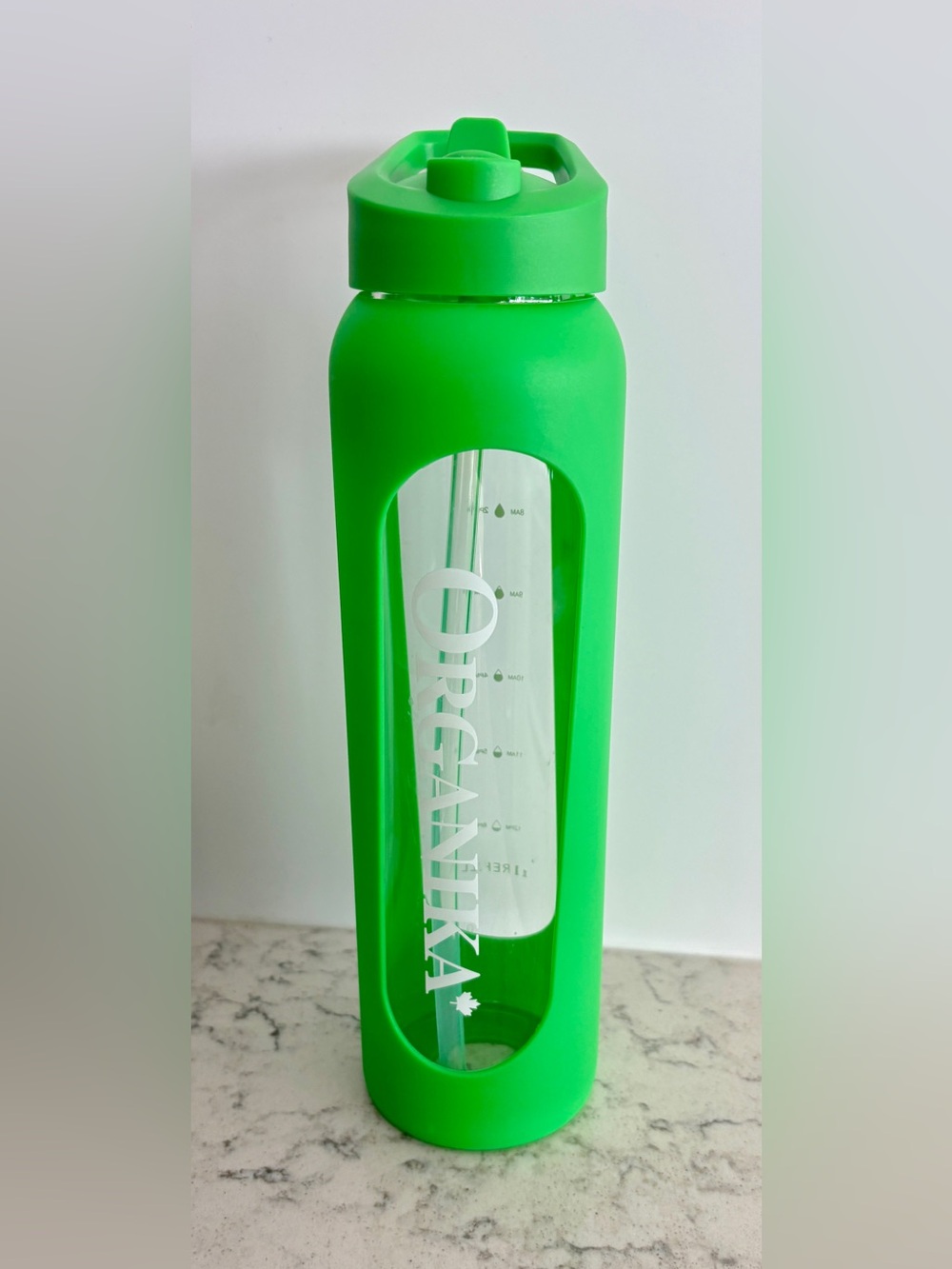 Green Glass Water Bottle with Protective Sleeve